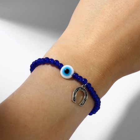 Bracelet amulet "Eye" horseshoe, blue color in silver, 6 cm-2
