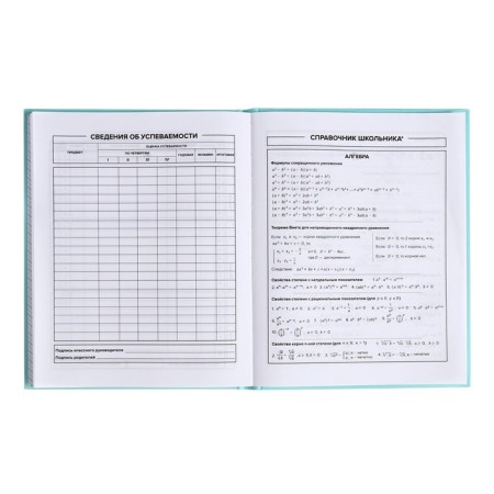 School diary for grades 1-11, "turquoise", covered paper cover, hard binding cardboard 7BC, matte lamination, universal cheat sheet, 48 sheets, block 65g/m2-7