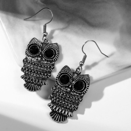 Earrings Metal Art owl, color black silver-1