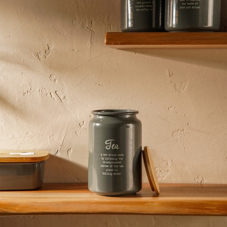 SL Home tea can, 9.5 × 14 cm, gray color, with a bamboo lid