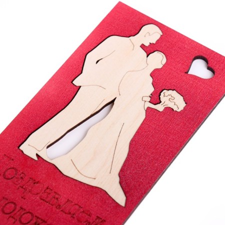 Wooden carved envelope "Congratulations to the newlyweds" red background-1