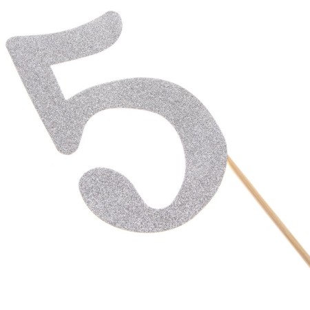 Topper in the cake "number 5", silver color-1