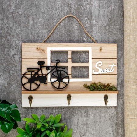 Decorative wood hooks "Bicycle on the lawn at the house" 20x2.5x30 cm