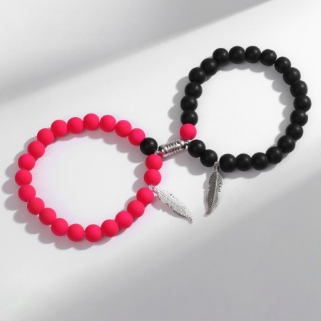 Bracelets "Demetrons" on a magnet, feather, black-pink color in silver-2