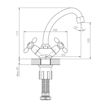 Decoroom DR53012 shell mixer, two -wound, excess length is 122 mm, chrome-1