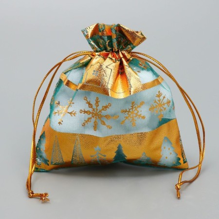 Bag Gift Organza "Golden Snowflakes", 10 x 12 cm +/- 1.5 cm, New Year-1