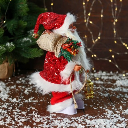 Santa Claus "in a suit with sequins, with a flashlight" moves, with a backlight, 28 cm, red-1