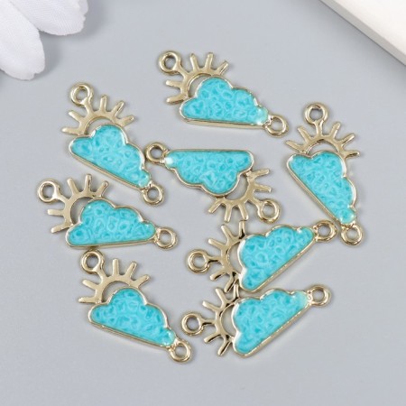 Decor for creativity metal, enamel "Sun behind clouds" gold with turquoise 1.4x2.6 cm-2