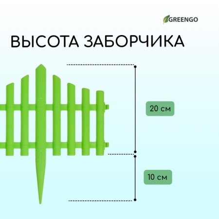 Decorative fence, 30 × 300 cm, 5 sections, plastic, salad, Greengo-2