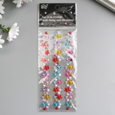 Sticker of rhinestones plastic "bends - flowers, pearls, rhinestones" mix 16.5x7 cm-6