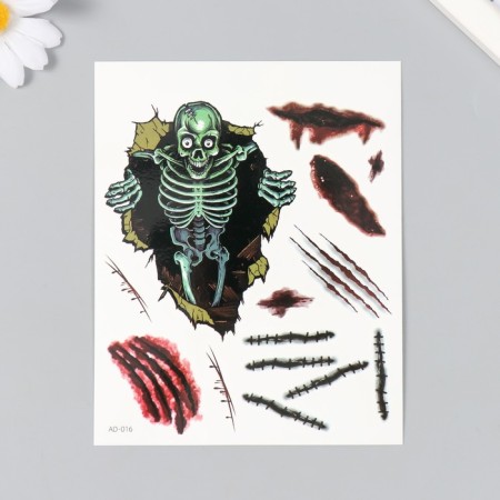 Tattoo on the body color "Skeleton and wounds" 12x15 cm