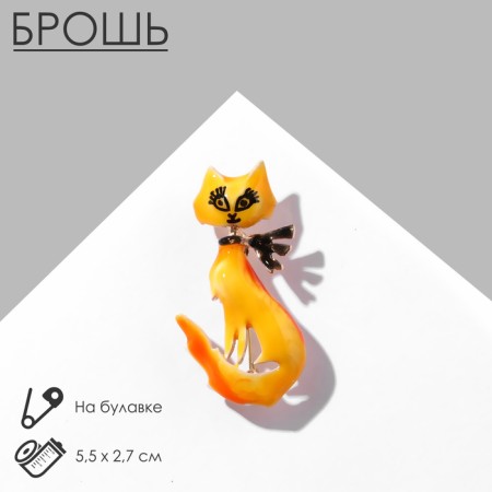 Brooch "cat" with a bow, yellow color in gold