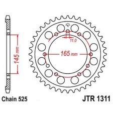 The rear star, driven JTR1311 steel, chain 525, 43 teeth