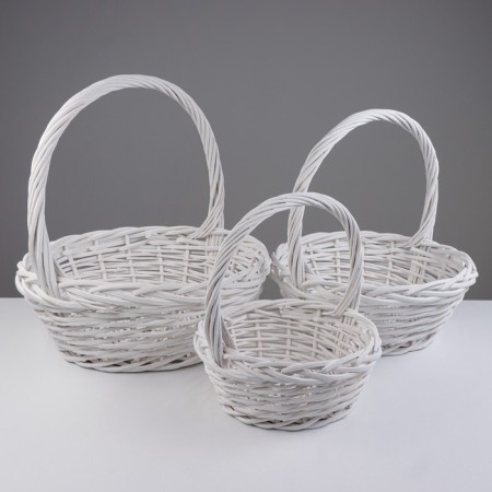 A set of baskets, 3 pcs, 45x17/46 cm, 36x14/38 cm, 27x11/30 cm, white, vine