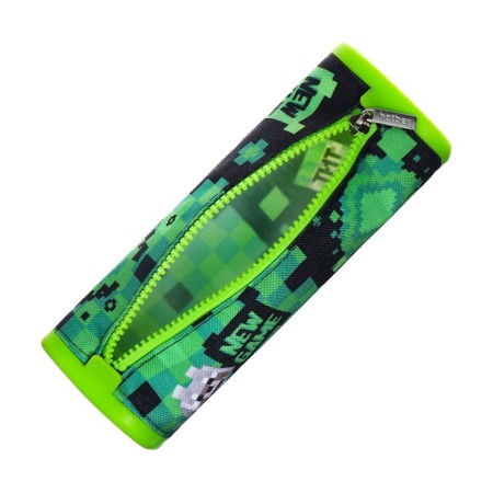 Penal soft, 1 compartment, quadro, 70 x 200 mm, Hatber "Pixel" silicone+textiles, green npn_72259-3