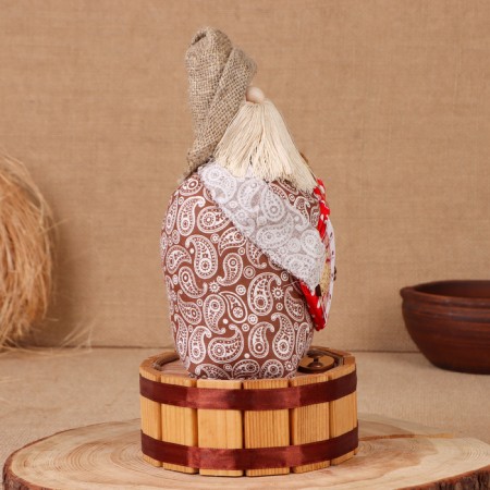 Brown Domovka "Athanasius with a bag", on a barrel, 28x15x12 cm-3