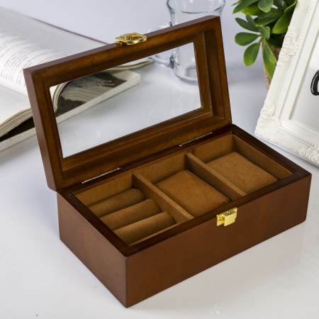 Casket wood 2 compartments for clocks and jewelry "Style" Brown 10.5x7x19.2 cm-2