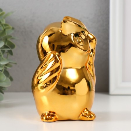 Piggy bank ceramics "Surprised owl" gold 12x8x14 cm-1