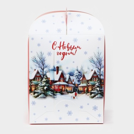 Folding box for a small cake "Winter City", 15 x 15 x 18 cm, New Year-4