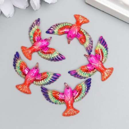 Decor for creativity plastic "Bird pink-orange with gold" 2.3x3.5x0.4 cm-2