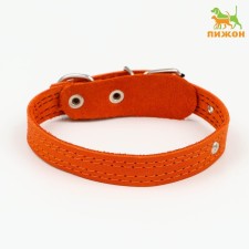 The leather collar with the tongue is stitched, 2 x 40 cm, Osh 25-35 cm, red