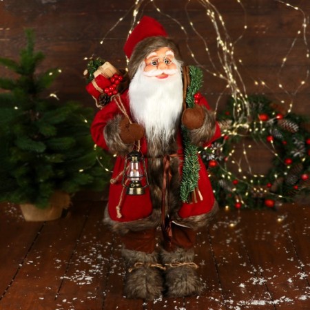 Santa Claus "with a flashlight and twigs" 60 cm, red