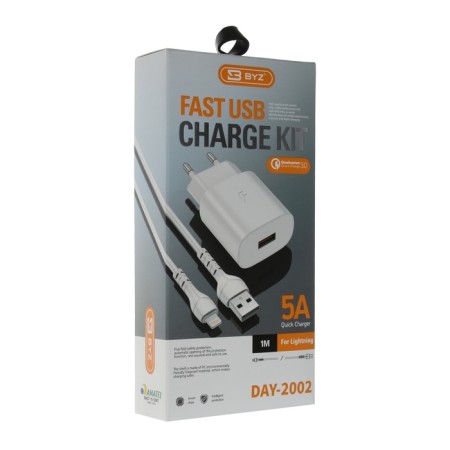 The BYZ U40, 1 USB, 18 W, 5 A, USB cable - Lightning, 1 m, pd, white-6