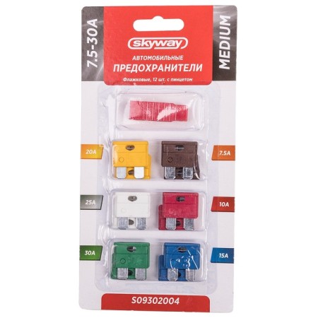 Skyway flag fuse, "medium", 7.5-30 a, with tweezers, set 12 pcs