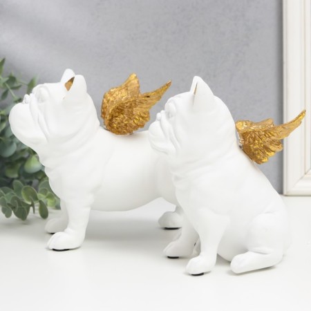 Polystone souvenir "Bulldogs with wings" white set 2 pcs 16.5x10.5x13.5 16.5x111.5x18.5 cm-3