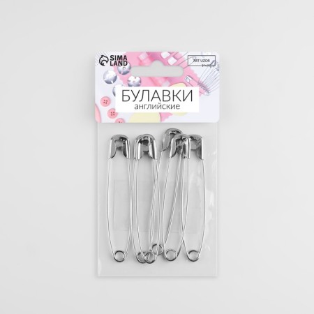 English pins, 75 mm, 6 pcs, silver color-3