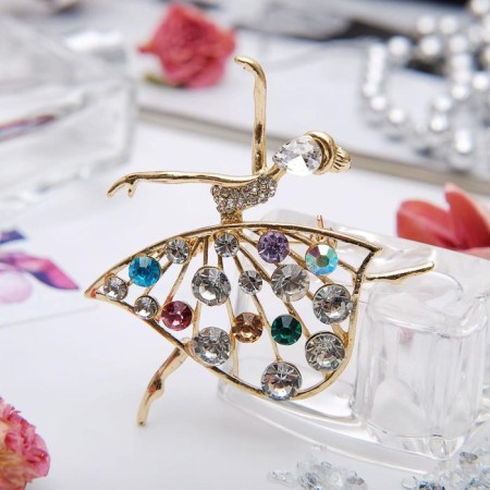 Brooch "Ballerina" in a dress, colored in gold