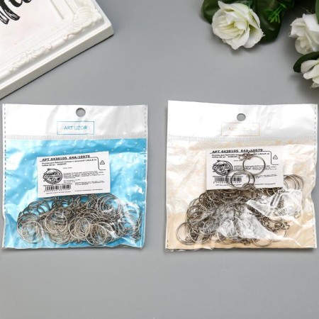 The basis for the key fob Ring metal with a chain silver d = 1.4 cm, DL. chains 1.8 cm set 60 pcs-2
