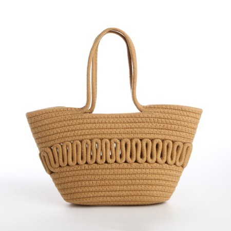 Female wicker bag without fastening, beige color
