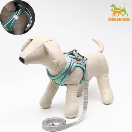A set with a soft harness, fast-open, s, leash 150 x 1.5 cm, Osh 33-36 cm, OG 35-40 cm, turquoise