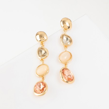 Earrings with bloom rhinestones, beige-brown in gold-1