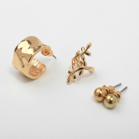 Set of earrings and cafs 4 pcs “Tenderness” composition, color gold-1