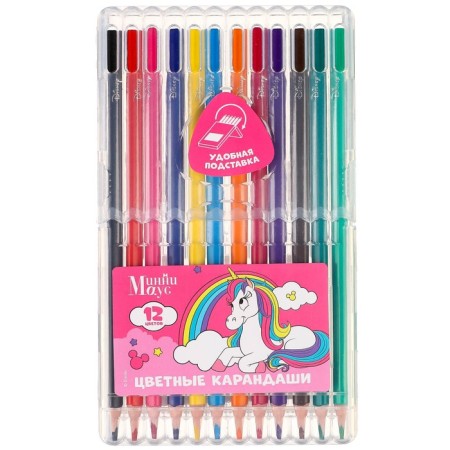 Colored pencils, 12 colors, trihedral, Minnie Mouse and Unicorn-8