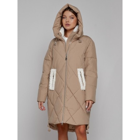 Coat insulated winter female, size 44, color light brown-4