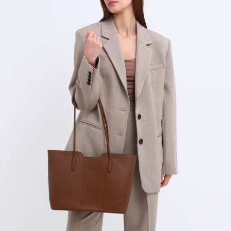 Bag Women's Tout with zipper, brown color-6
