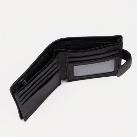 Male purse on a button, for bills, for cards, for coins, black color-3