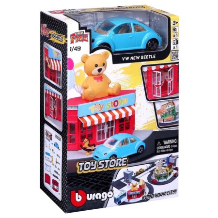 Набор игровой Bburago «Построй свой город! Магазин игрушек», с машинкой Street Fire, 1:43-1