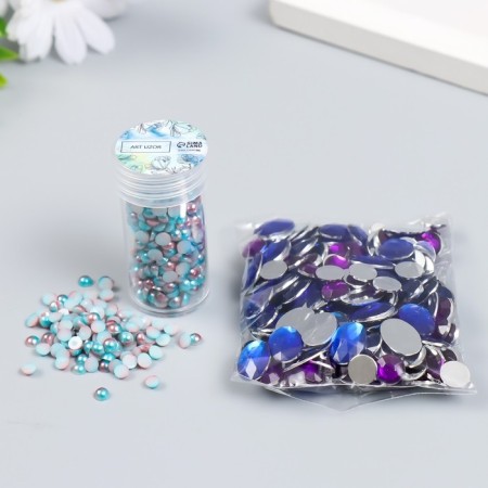 Decor "Semiobusins ​​and rhinestones. Blue gradient" d = 4 mm 10 g 200 pcs 5x2.5 cm