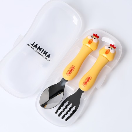 A set of children's cutlery in the case "Chicken", fork, spoon-4