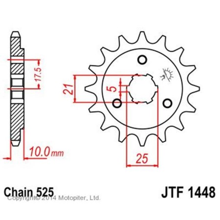 The front leading star for a motorcycle, steel jtf1448, chain 525, 14 teeth