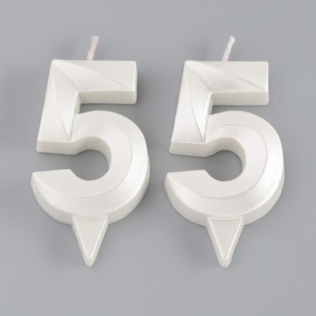Candle in the cake jubilee "line" (set 2 in 1), number 55, pearl, 6.5 cm-2