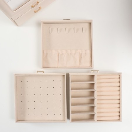 Casket to the leatherette for jewelry "Archivarius with two boxes" white 20x15.5x28 cm-3