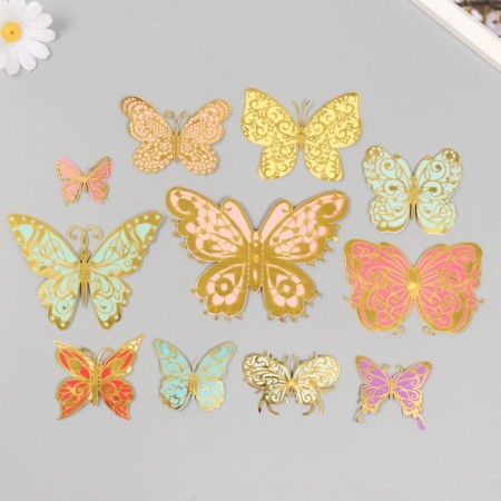 Butterflies cardboard double wings "openwork. Delicate colors" set 12 pcs h = 4-10 cm-2