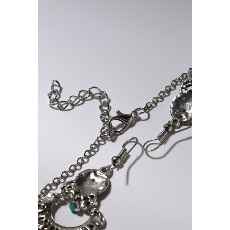 Set 2 items: earrings, necklace "India" Flora and fauna, blue color in black silver, 32 cm-4