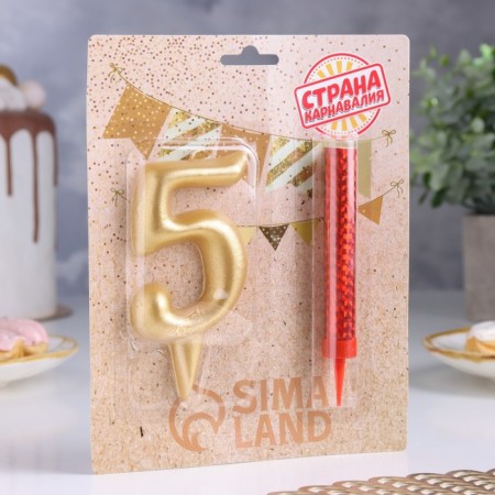 Set a candle for a cake number 5 giant, gold, with a fountain, 9.5 cm-1