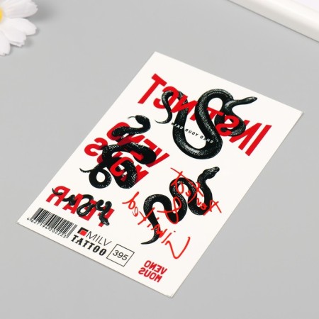 Tattoo on the body "Snake with inscriptions" 10x15 cm-1